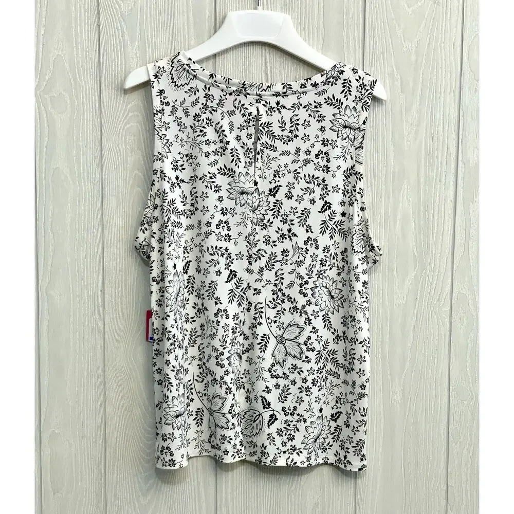 Vince Camuto Midsummer Medley White Black Sleeveless Top XL NWT